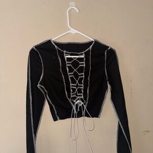 Black Lace-Up Long Sleeve Top